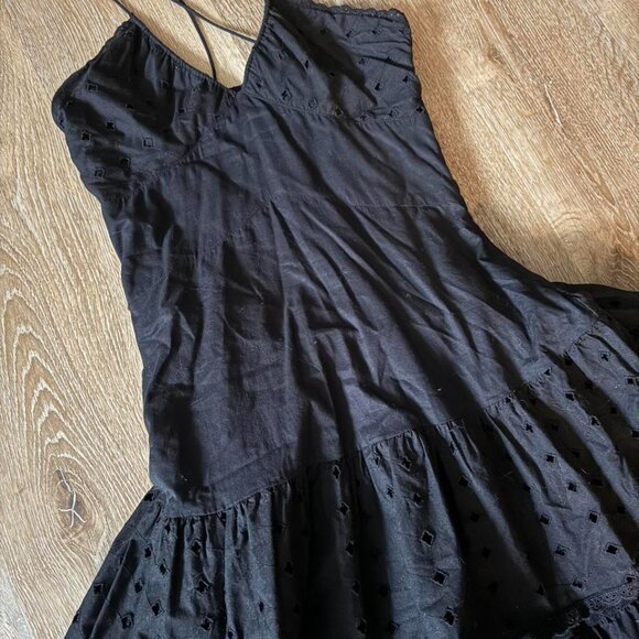 Y2K Vintage H&M tiered black Drop Waist ruffled layered Midi eyelit dress Size 4 - Picture 4 of 6